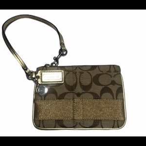 Coach Signature Stripe Gold Lurex Wristlet Pouch